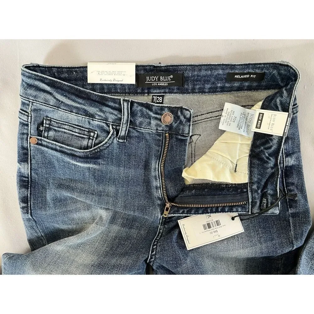 Judy Blue Jeans Womens 7‎ 28 Blue Denim High Waist Crop  Stretch without hem NWT